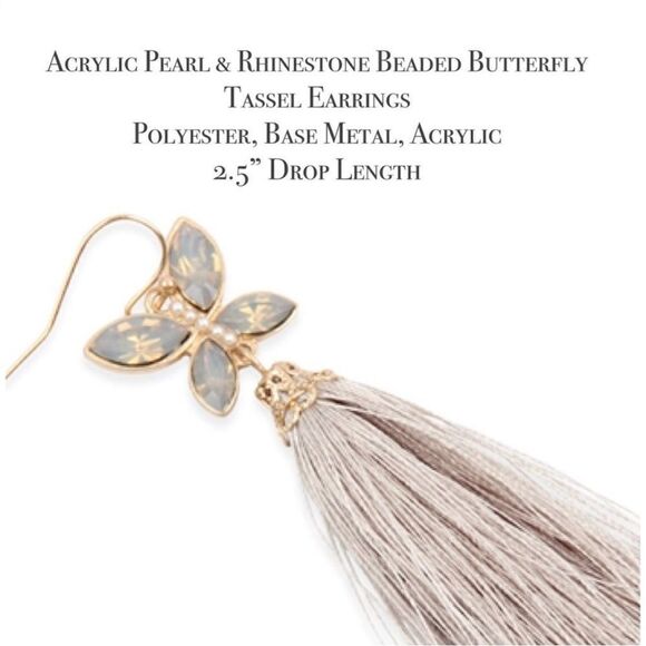 Influence Acrylic Pearl & Rhinestone Beaded Butterfly Tassel Earrings - Picture 3 of 7
